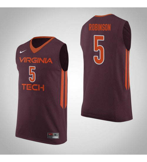 Virginia Tech Hokies 5 Justin Robinson College Basketball Jersey Maroon retro stitched fan jersey RTJ7065 image 1