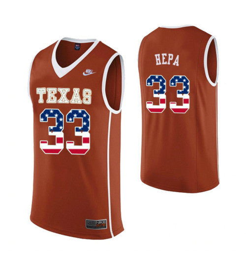 Texas Longhorns 33 Kamaka Hepa USA Flag College Basketball Jersey Orange retro stitched fan jersey RTJ7747 image 1