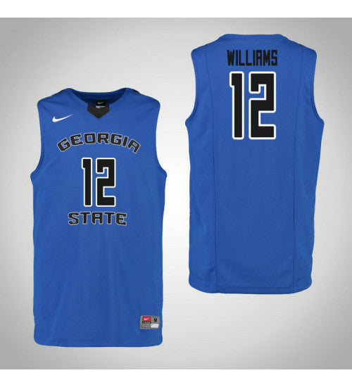 Georgia State Panthers 12 Kane Williams College Basketball Jersey Blue retro stitched fan jersey RTJ5298 image 1