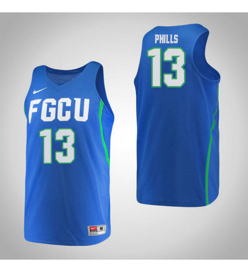Florida Gulf Coast Eagles 13 Kerstie Phills College Basketball Jersey Blue retro stitched fan jersey RTJ5432 image 1