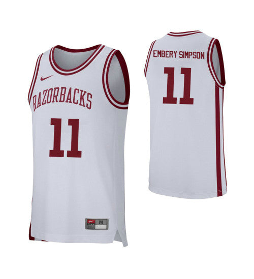 Arkansas Razorbacks 11 Keyshawn Embery Simpson College Basketball Jersey White retro stitched fan jersey RTJ12273