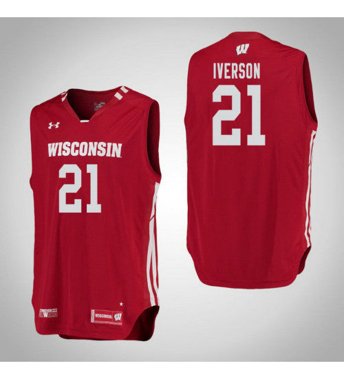 Wisconsin Badgers 21 Khalil Iverson College Basketball Jersey Red retro stitched fan jersey RTJ6802 image 1