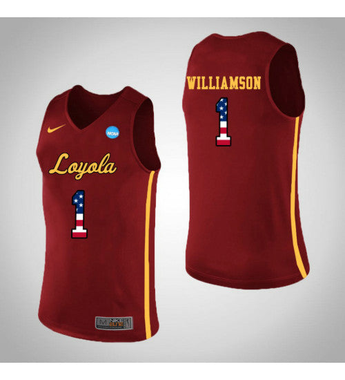 Loyola Chi Ramblers 1 Lucas Williamson USA Flag College Basketball Jersey Red retro stitched fan jersey RTJ10172 image