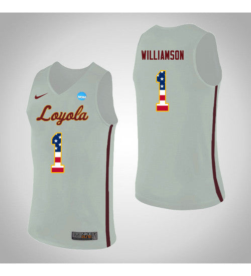 Loyola Chi Ramblers 1 Lucas Williamson USA Flag College Basketball Jersey White retro stitched fan jersey RTJ4318