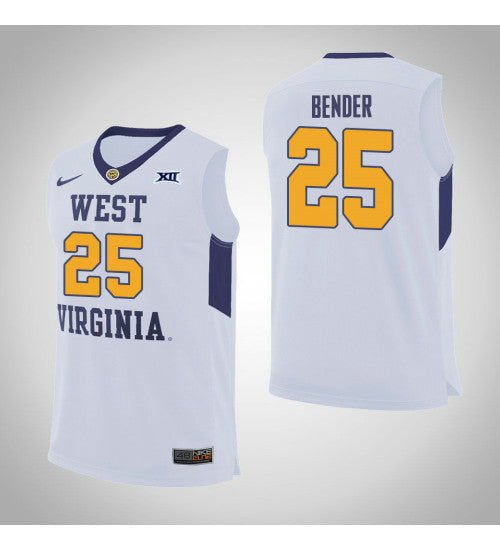 West Virginia Mountaineers 25 Maciej Bender College Basketball Jersey White 5718 retro stitched fan jersey RTJ6931