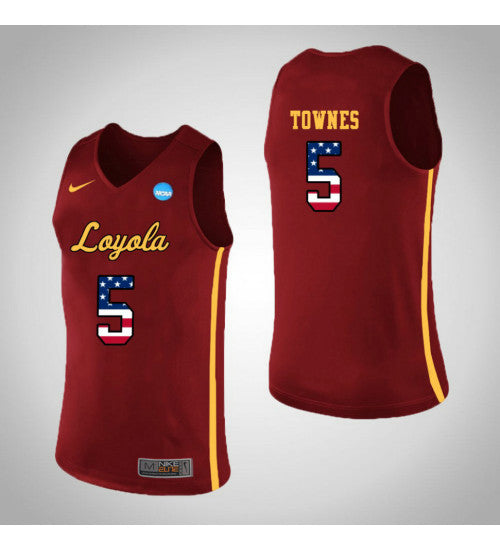 Loyola Chi Ramblers 5 Marques Townes USA Flag College Basketball Jersey Red retro stitched fan jersey RTJ10124 image 1