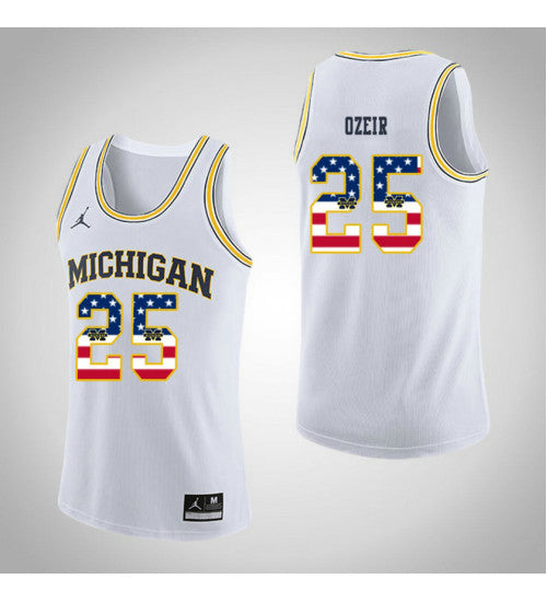 Michigan Wolverines 25 Naji Ozeir Jordan USA Flag College Basketball Jersey White retro stitched fan jersey RTJ9436