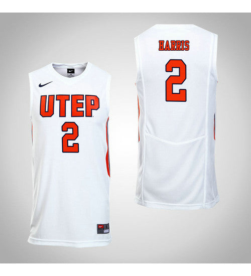 UTEP Miners 2 Omega Harris College Basketball Jersey White retro stitched fan jersey RTJ7319 image 1