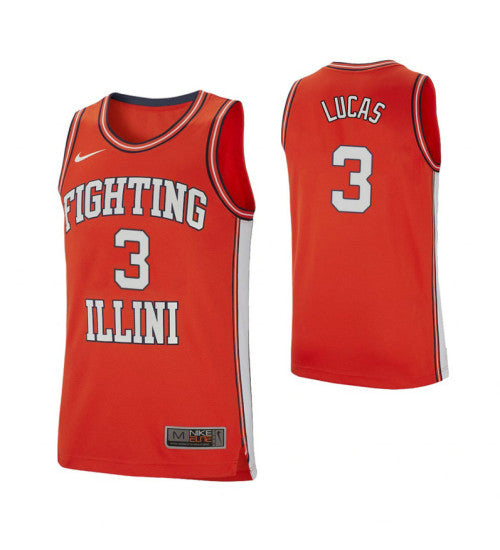 Illinois Fighting Illini 3 Tejon Lucas Retro Performance College Basketball Jersey Orange retro stitched fan jersey