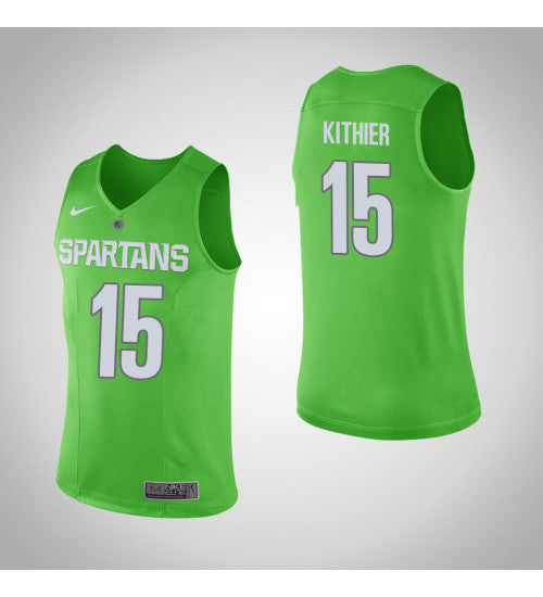 Michigan State Spartans 15 Thomas Kithier College Basketball Jersey Green retro stitched fan jersey RTJ9738 image 1