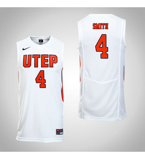 UTEP Miners 4 Tirus Smith College Basketball Jersey White retro stitched fan jersey RTJ1555 image 1