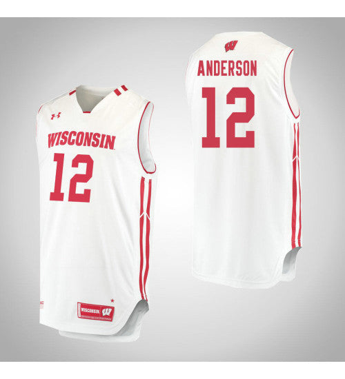 Wisconsin Badgers 12 Trevor Anderson College Basketball Jersey White retro stitched fan jersey RTJ6812 image 1
