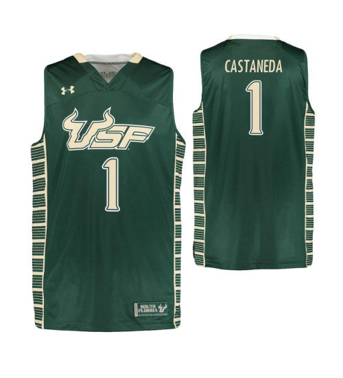 South Florida Bulls 1 Xavier Castaneda College Basketball Jersey Green retro stitched fan jersey RTJ2321 image 1