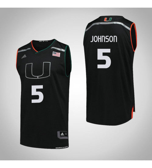 Miami Hurricanes 5 Zach Johnson College Basketball Jersey Black retro stitched fan jersey RTJ4000 image 1
