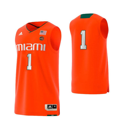 Miami Hurricanes 1 Basketball Adidas College Basketball Jersey Orange retro stitched fan jersey RTJ9887 image 1