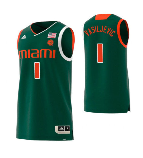 Miami Hurricanes 1 Dejan Vasiljevic College Basketball Jersey Green retro stitched fan jersey RTJ4064 image 1