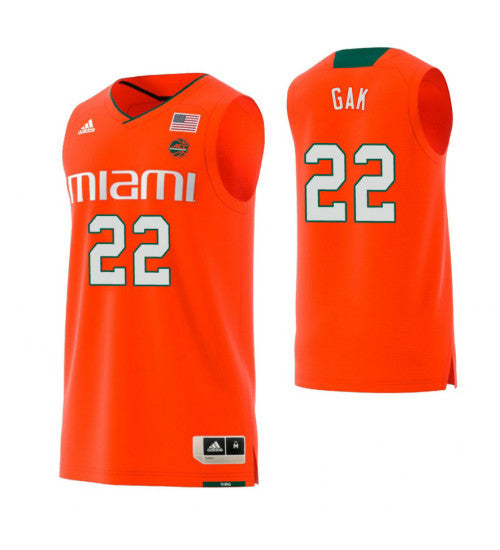 Miami Hurricanes 22 Deng Gak College Basketball Jersey Orange retro stitched fan jersey RTJ4025 image 1