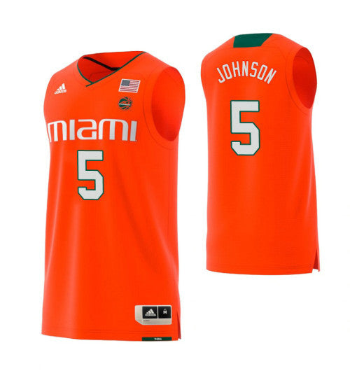 Miami Hurricanes 5 Zach Johnson College Basketball Jersey Orange retro stitched fan jersey RTJ9819 image 1