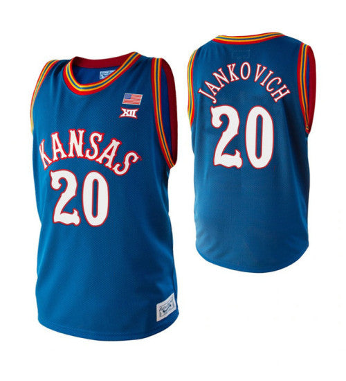 Kansas Jayhawks 20 Michael Jankovich Royal College Basketball Jersey 2013 retro stitched fan jersey RTJ10636 image 1