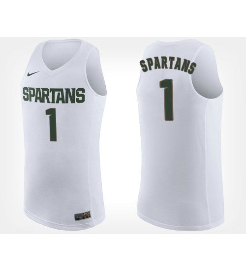 Michigan State Spartans No 1 White Road College Basketball Jersey retro stitched fan jersey RTJ3770 image 1