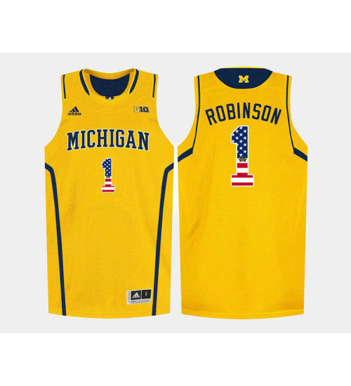 Michigan Wolverines 1 Glenn Robinson Iii Gold Alternate USA Flag College Basketball Jersey retro stitched fan jersey