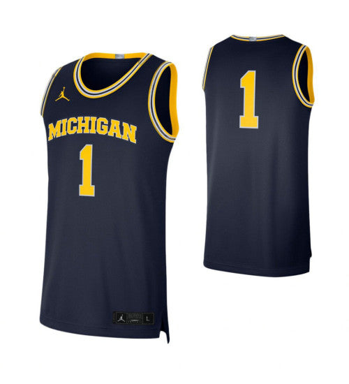 Michigan Wolverines 1 Limited College Basketball Jersey Navy retro stitched fan jersey RTJ3736 image 1