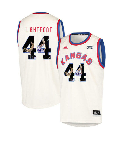 Kansas Jayhawks 44 Mitch Lightfoot College Basketball Jersey Cream retro stitched fan jersey RTJ4681 image 1