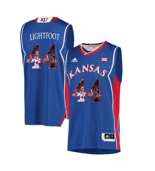 Kansas Jayhawks 44 Mitch Lightfoot College Basketball Jersey Royal retro stitched fan jersey RTJ4680 image 1