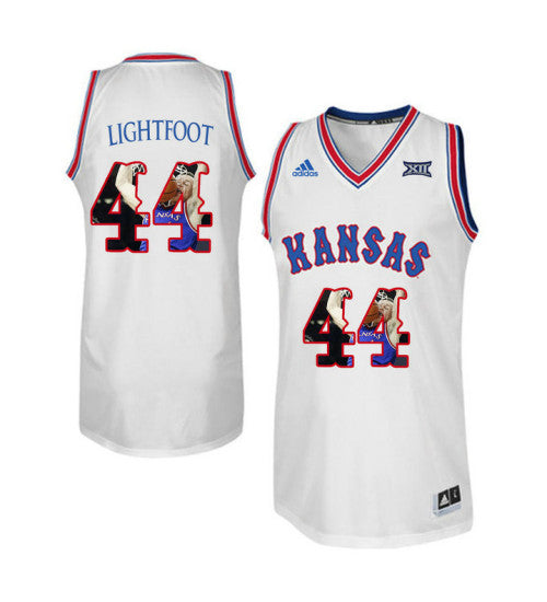 Kansas Jayhawks 44 Mitch Lightfoot College Basketball Jersey White retro stitched fan jersey RTJ4679 image 1