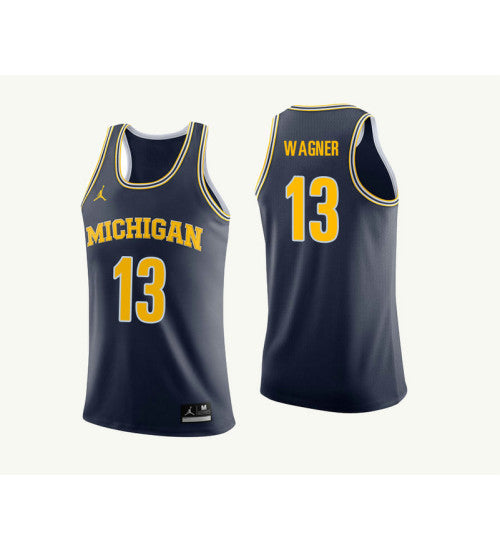 Michigan Wolverines 13 Moritz Wagner College Basketball Jersey Navy 3129 retro stitched fan jersey RTJ9520 image 1