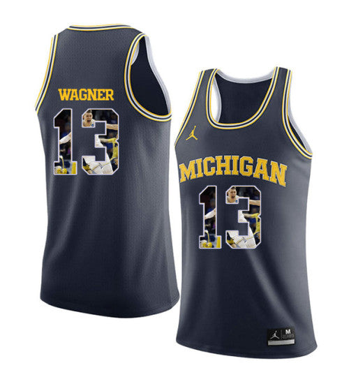 Michigan Wolverines 13 Moritz Wagner College Basketball Jersey Navy 8942 retro stitched fan jersey RTJ3707 image 1