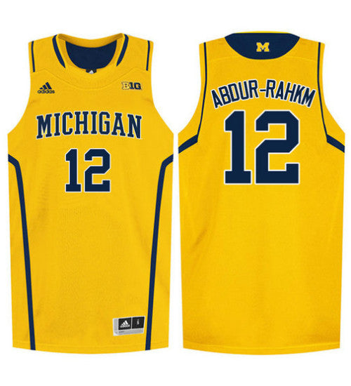 Michigan Wolverines 12 Muhammad Ali Abdur Rahkman College Basketball Jersey Gold retro stitched fan jersey RTJ9535