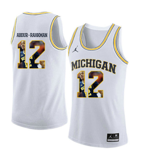 Michigan Wolverines 12 Muhammad Ali Abdur Rahkman College Basketball Jersey White 8932 retro stitched fan jersey