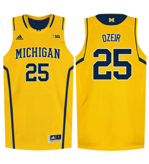 Michigan Wolverines 25 Naji Ozeir College Basketball Jersey Gold retro stitched fan jersey RTJ3631 image 1