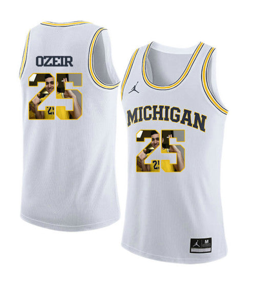 Michigan Wolverines 25 Naji Ozeir College Basketball Jersey White 9022 retro stitched fan jersey RTJ3627 image 1