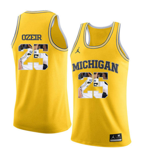 Michigan Wolverines 25 Naji Ozeir College Basketball Jersey Yellow retro stitched fan jersey RTJ9439 image 1