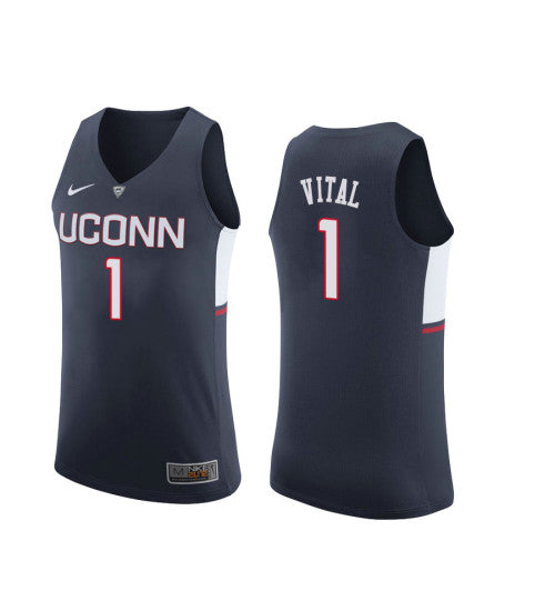 UConn Huskies 1 Christian Vital College Basketball Jersey Navy retro stitched fan jersey RTJ7534 image 1