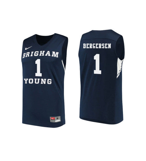 BYU Cougars 1 Rylan Bergersen College Basketball Jersey Navy retro stitched fan jersey RTJ6174 image 1