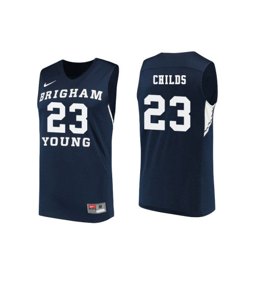 BYU Cougars 23 Yoeli Childs College Basketball Jersey Navy retro stitched fan jersey RTJ12066 image 1