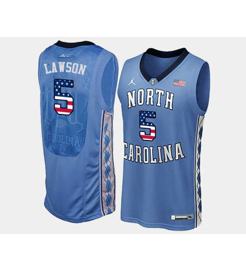 North Carolina Tar Heels 5 Ty Lawson Light Blue Home USA Flag College Basketball Jersey retro stitched fan jersey