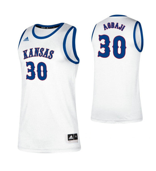 Kansas Jayhawks 30 Ochai Agbaji White College Basketball Jersey retro stitched fan jersey RTJ10585 image 1
