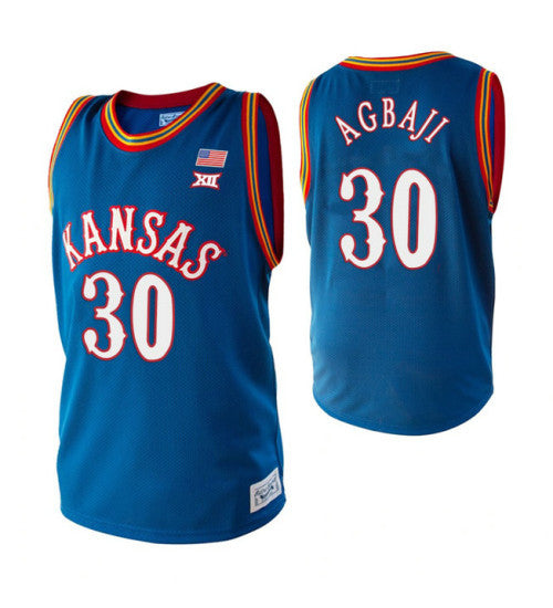 Kansas Jayhawks 30 Ochai Agbaji College Basketball Jersey Royal retro stitched fan jersey RTJ4635 image 1