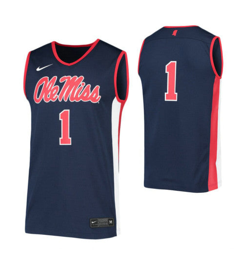 Ole Miss Rebels 1 College Basketball Jersey Navy retro stitched fan jersey RTJ2680 image 1