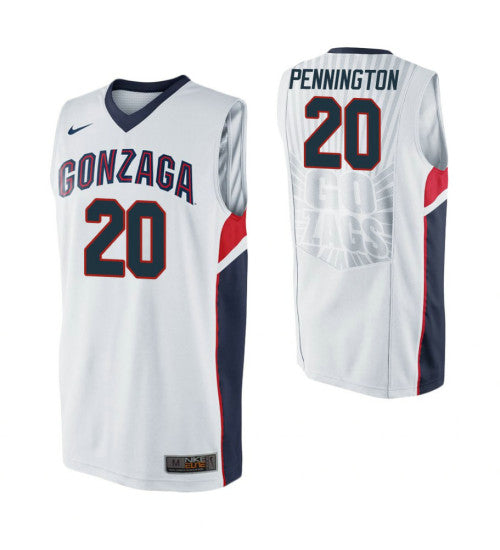 Gonzaga Bulldogs 20 Paul Pennington White College Basketball Jersey retro stitched fan jersey RTJ5256 image 1