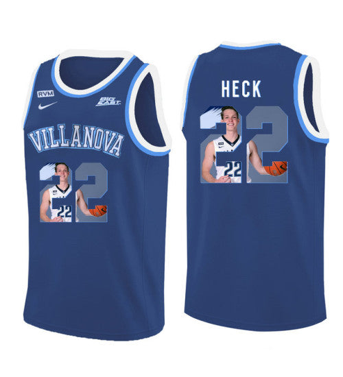 Villanova Wildcats 22 Peyton Heck College Basketball Jersey Blue 11185 retro stitched fan jersey RTJ1464 image 1