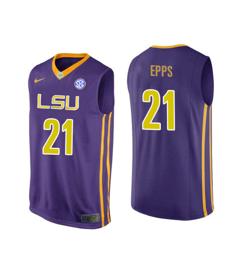 LSU Tigers 21 Aaron Epps College Basketball Jersey Purple retro stitched fan jersey RTJ10086 image 1