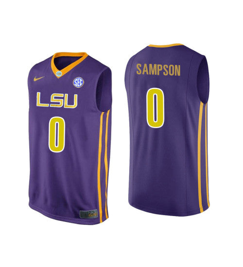 LSU Tigers 0 On Sampson College Basketball Jersey Purple retro stitched fan jersey RTJ4251 image 1