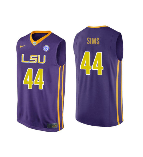 LSU Tigers 44 Wayde Sims College Basketball Jersey Purple retro stitched fan jersey RTJ4212 image 1