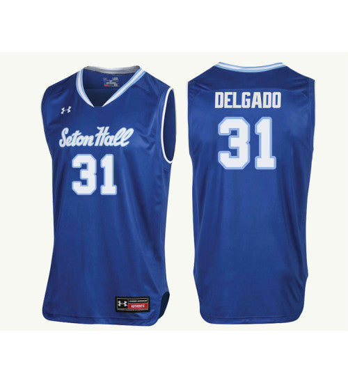 Seton Hall Pirates 31 Angel Delgado College Basketball Jersey Royal retro stitched fan jersey RTJ2367 image 1