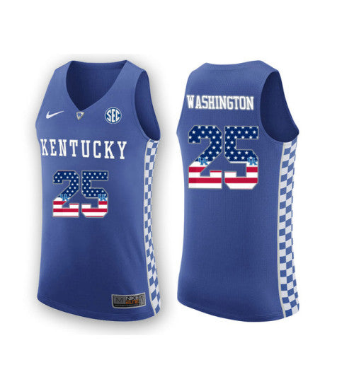 Kentucky Wildcats 25 Pj Washington College Basketball Jersey Royal retro stitched fan jersey RTJ4504 image 1